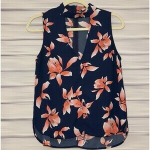 Forever 21 Floral Chocker Style V-Neck Back Zipper Sleeveless Women's Top Blouse